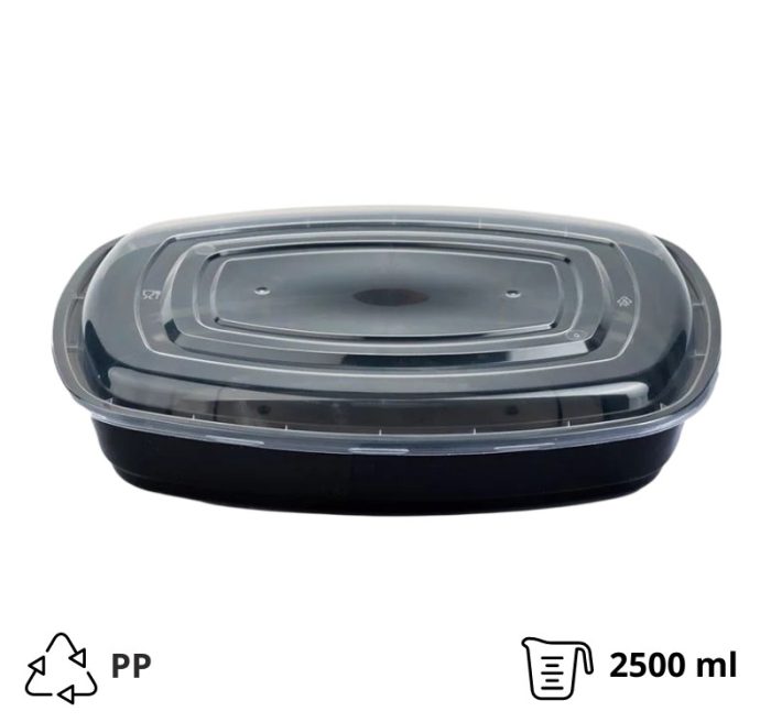Posuda s poklopcem PP 2500 ml 32×24,3×6,8 cm crna