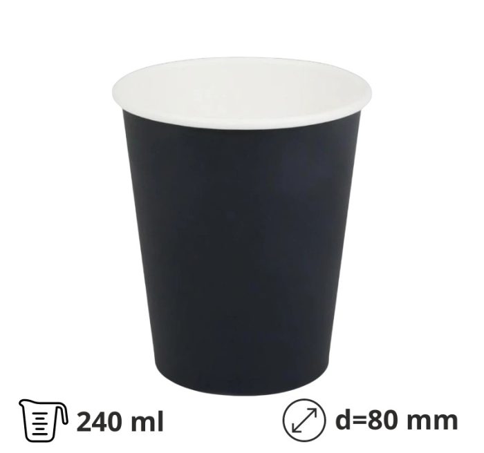 Čaša papirnata 240 (280) ml d=80 mm 1-slojna crna SUP, 50 kom