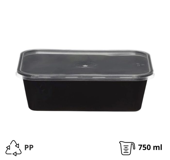 Posuda s poklopcem PP 750 ml 175x125x60mm crna [50 kom/pak]