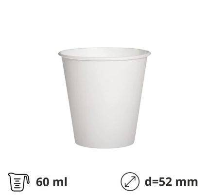 Čaša papirnata 50 (60) ml d=52 mm 1-slojna bijela, 100 kom