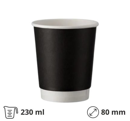 Čaša papirnata 240 (280) ml d=80 mm 2-slojna, crna SUP, 25 kom