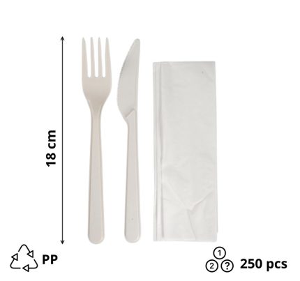 Komplet 3 PP (vilica, nož, servieta) 18cm 250 kom