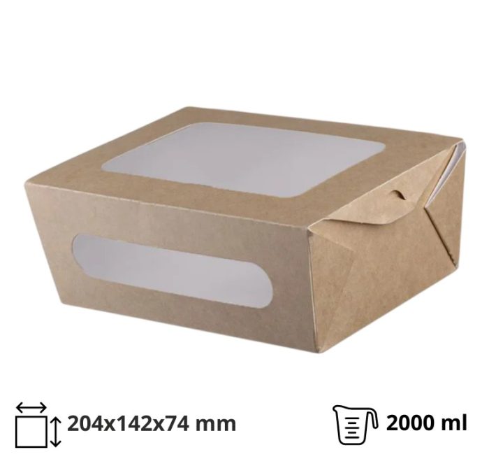 Papirnata posuda s prozorom 2000 ml 204x142x74 mm kraft 50 kom
