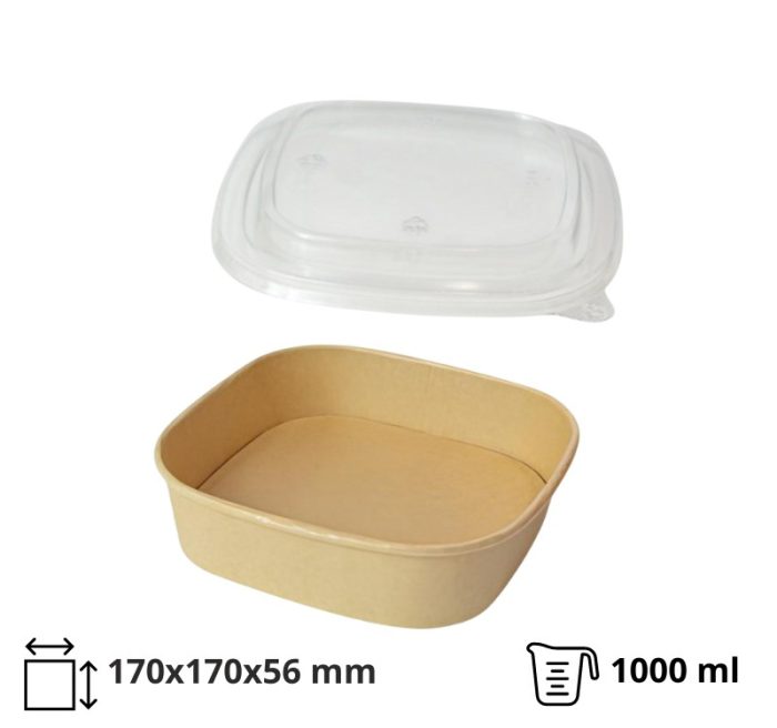 Papirnata posuda za poklopcem 1000 ml 170х170х56 mm, kraft, 50 kom (komplet)