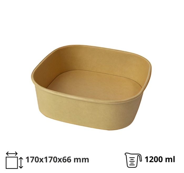 Papirnata posuda 1200 ml 170х170х66 mm, kraft, bez poklopca 50 kom