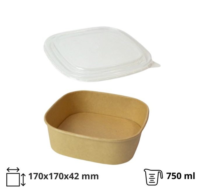 Papirnata posuda za poklopcem 750 ml 170х170х42 mm, kraft, 50 kom (komplet)