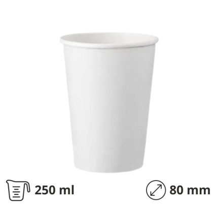 Čaša papirnata  250 (280) ml d=80 mm 1-slojna bijela SUP, 50 kom