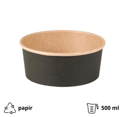 Papirnata posuda 500 ml d=150 mm crna/kraft 45 kom