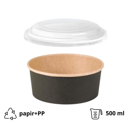Papirnata posuda za poklopcem 500 ml d=150 mm crna/kraft 45 kom (komplet)