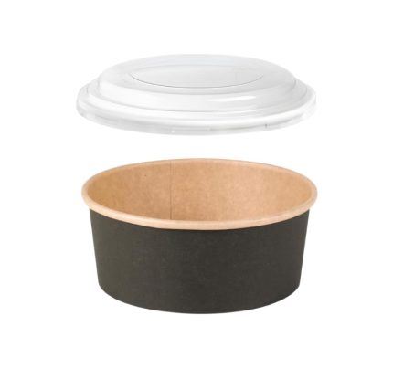 Papirnata posuda za PP poklopcem 750 ml d=150 mm crna/kraft 45 kos (komplet)