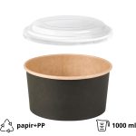Papirnata posuda za PP poklopcem 1000 ml d=150 mm crna/kraft 45 kos (komplet)