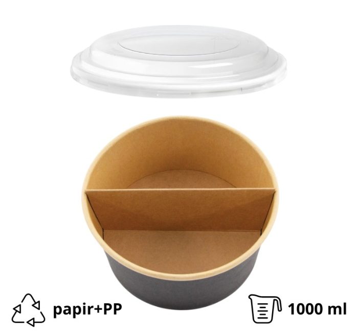 Papirnata posuda za poklopcem i separatorom 1000 ml d=150 mm crna/kraft 45 kos (komplet)
