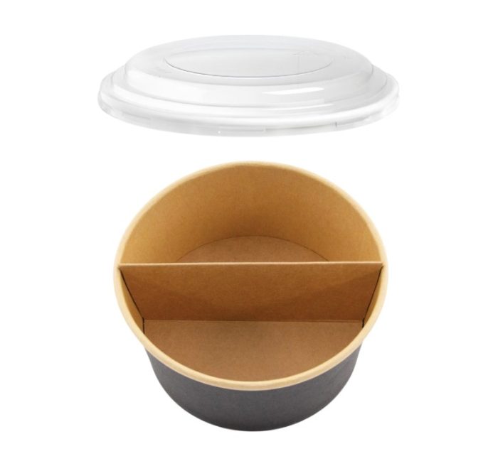 Papirnata posuda za poklopcem i separatorom 1000 ml d=150 mm crna/kraft 45 kos (komplet)