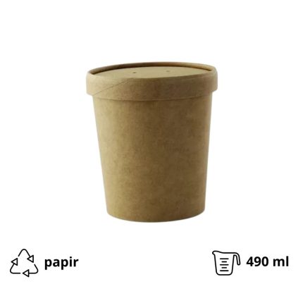 Posuda papirnata 490 ml kraft s papirnatim poklopcem 25 kom