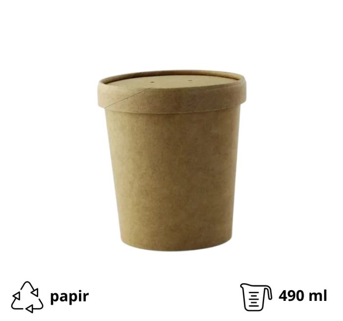 Posuda papirnata 490 ml kraft s papirnatim poklopcem 25 kom