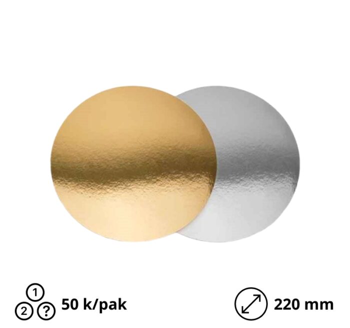 Podmetač krug za torte karton d=220 mm zlatni/srebrni [50 kom/pak]