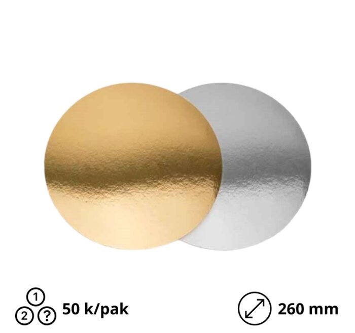 Podmetač krug za torte karton d=260 mm zlatni/srebrni [50 kom/pak]