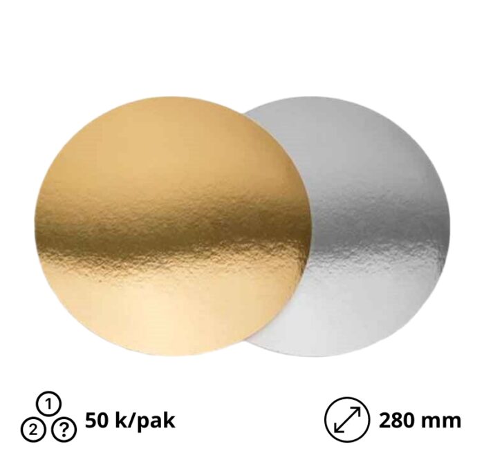 Podmetač krug za torte karton d=280 mm zlatni/srebrni [50 kom/pak]