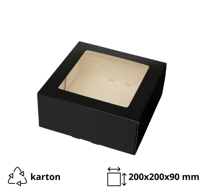 Kutija za torte s prozorom 200x200x90 crna [10 kom/pak]
