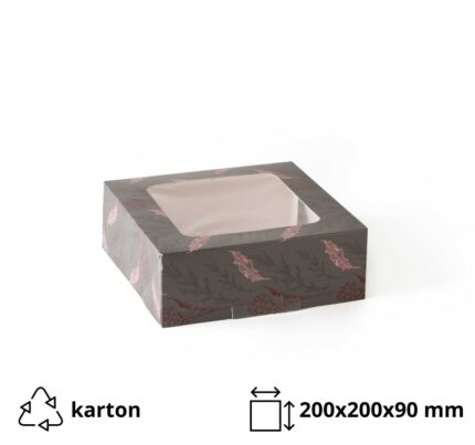 Kutija za torte s prozorom 200x200x90 siva/cvijeće [10 kom/pak]
