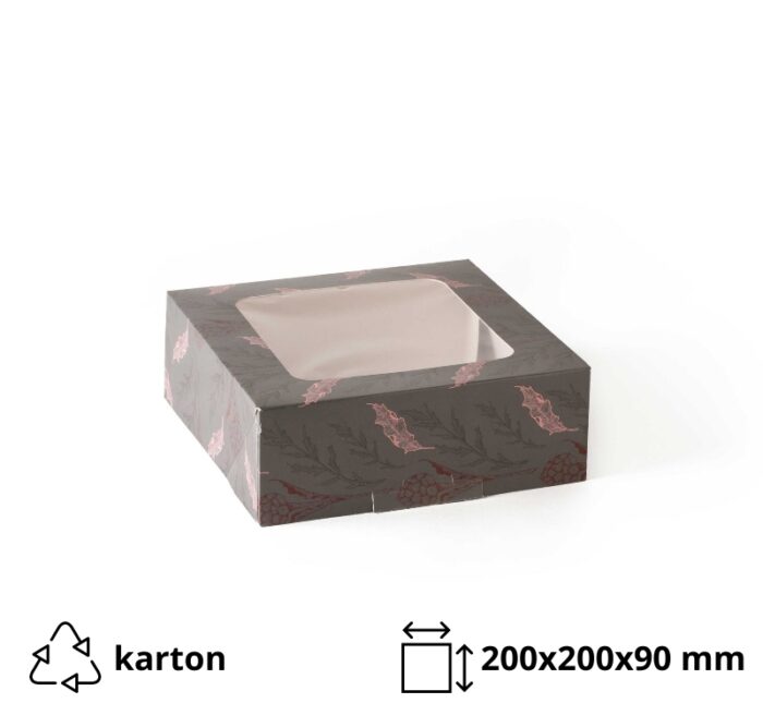 Kutija za torte s prozorom 200x200x90 siva/cvijeće [10 kom/pak]