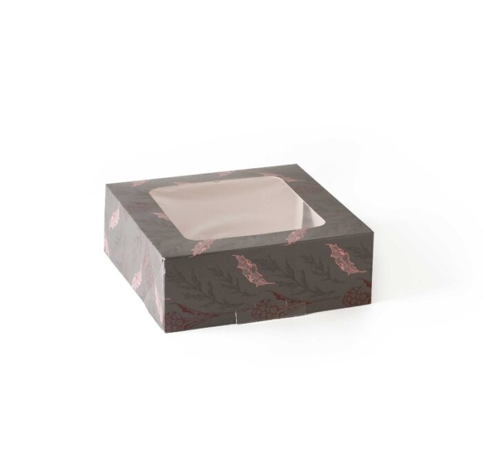 Kutija za torte s prozorom 200x200x90 siva/cvijeće [10 kom/pak]