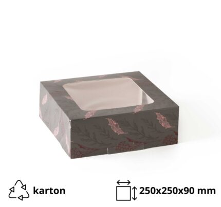Kutija za torte s prozorom 250x250x90 siva/cvijeće [10 kom/pak]