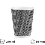 Čaša papirnata 240 ml d=80 mm ripple crna/bijela SUP, 25 kom