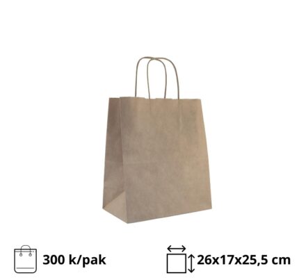 Papirnata vrećica s pletenom ručkom 260х170х255 mm kraft 25 kom/pak