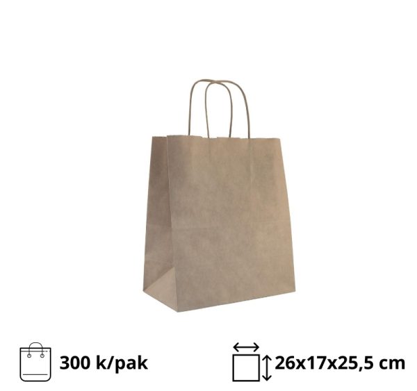 Papirnata vrećica s uvijenim ručkama 260х170х255 mm kraft 300 kom/pak