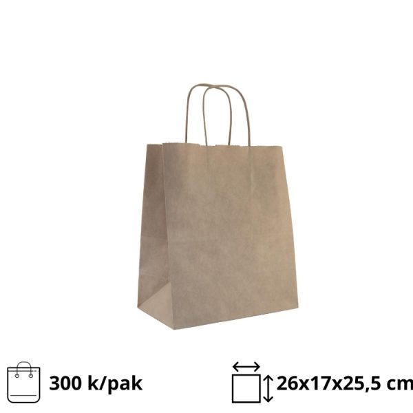 Papirnata vrećica s uvijenim ručkama 260х170х255 mm kraft 300 kom/pak