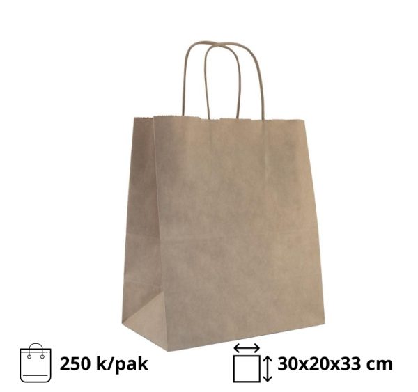 Papirnata vrećica s uvijenim ručkama 300x200x330 mm kraft 250 kom/pak