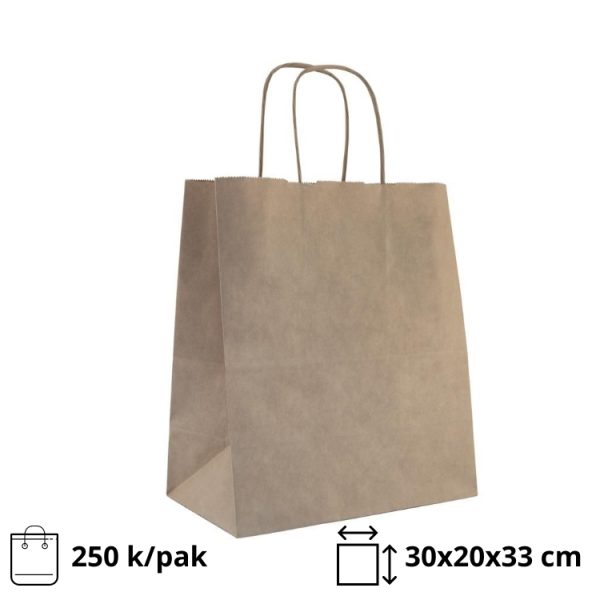 Papirnata vrećica s uvijenim ručkama 300x200x330 mm kraft 250 kom/pak