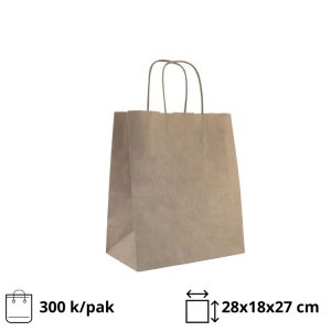 Papirnata vrećica s uvijenim ručkama 280x180x270 mm kraft 300 kom/pak