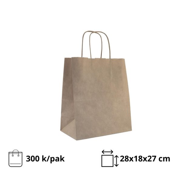 Papirnata vrećica s uvijenim ručkama 280x180x270 mm kraft 300 kom/pak