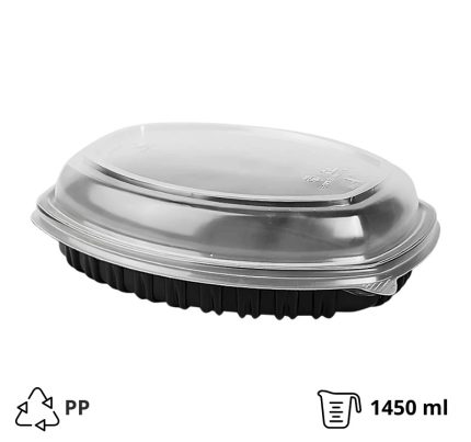 Posuda PP 1450 ml 257х202×37 mm crna, za poklopcem, 70 kom (komplet)