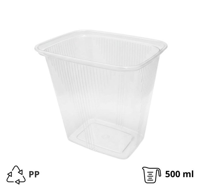 Posuda PP 500 ml 108x82x104 mm prozirna, bez poklopca [50 kom/pak]