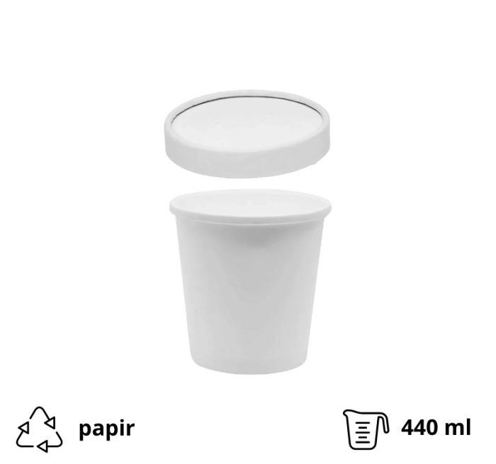 Papirnata posuda za juhu BioBox 440 ml d=98 mm h= 99 mm bijela, 50 kom (komplet)
