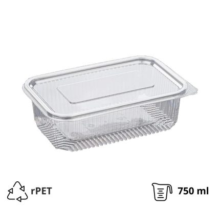 Posuda s ravnim poklopcem rPET 750 ml 128x194x53 mm prozirna [100 kom/pak]