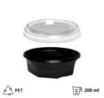 Posuda PET 200 ml d=116 mm h=38 mm crna za poklopcem, 100 kom (komplet)