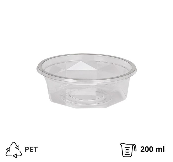 Posuda PET 200 ml d=116 mm h=38 mm prozirna, bez poklopca [100 kom/pak]