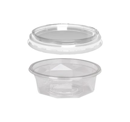 Posuda PET 200 ml d=116 mm h=38 mm prozirna za poklopcem, 100 kom (komplet)
