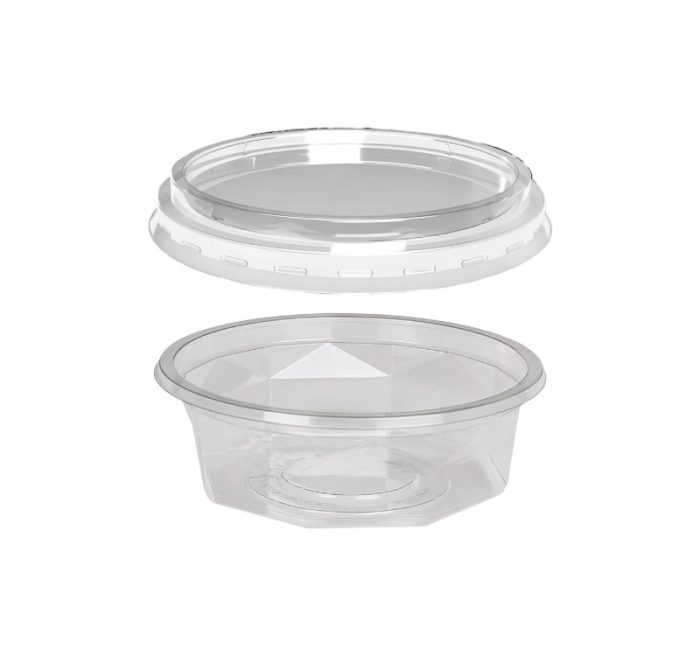 Posuda PET 200 ml d=116 mm h=38 mm prozirna za poklopcem, 100 kom (komplet)