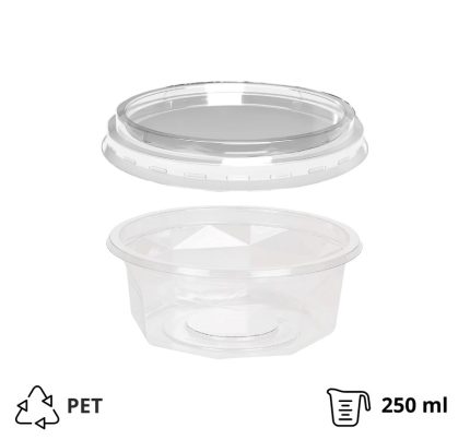 Posuda PET 250 ml d=116 mm h=45 mm prozirna za poklopcem,100 kom (komplet)
