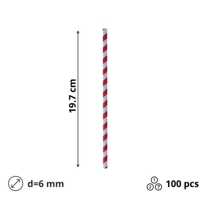 Slamke papirnate l=197 mm d=6 mm lolipop 100 kom