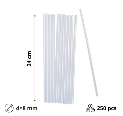 Slamke plastične l=240 mm d=8 mm prozirna 250 kom/pak
