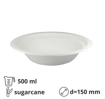 Tanjur BIO (sugarcanes) duboko 500 ml d=150 mm bijela 50 kom