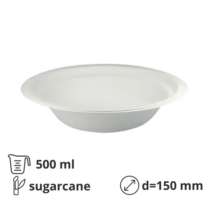 Tanjur BIO (sugarcanes) duboko 500 ml d=150 mm bijela 50 kom