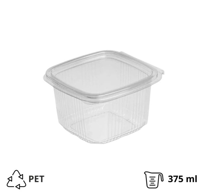 Posuda s ravnim poklopcem PET 375 ml 87x90x65 prozirna [100 kom/pak]