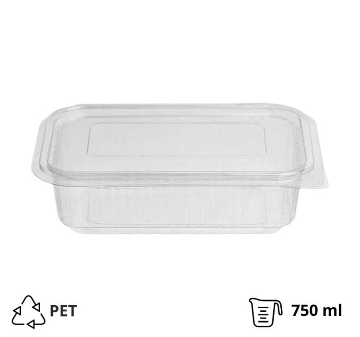 Posuda s ravnim poklopcem PET 750 ml 170х102х55 prozirna [100 kom/pak]